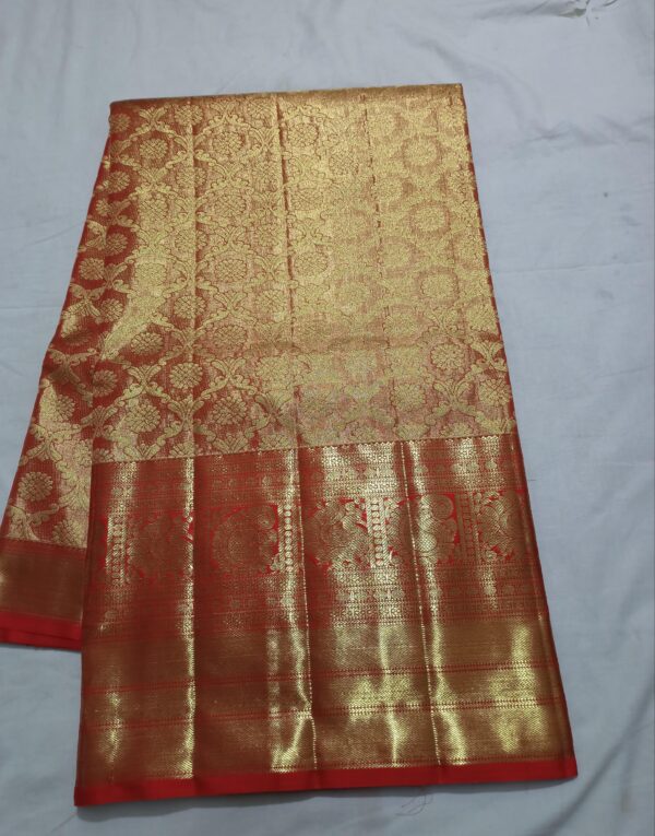 KANJEEVARAM PURE SILK BROCADE ROSE GOLD SAREES - Image 2