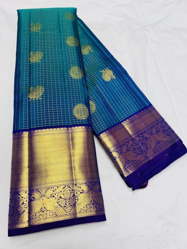 KANJEEVARAM PURE SILK BEAUTIFUL BUTTA CHECKS SAREES - Image 2