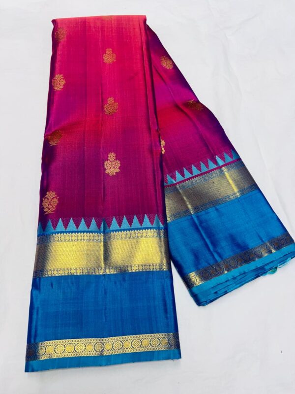 KANJEEVARAM PURE SILK BUTTA AND TEMPLE BORDER SAREES - Image 3