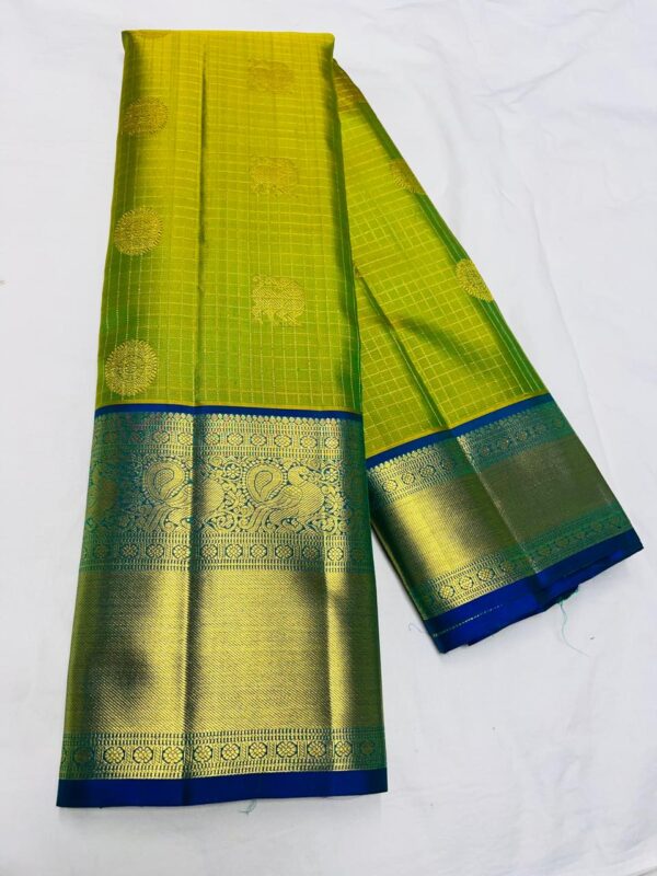 KANJEEVARAM PURE SILK BEAUTIFUL BUTTA CHECKS SAREES - Image 3