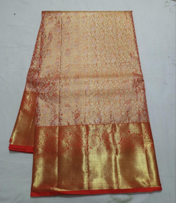 KANJEEVARAM PURE SILK BROCADE ROSE GOLD SAREES - Image 3