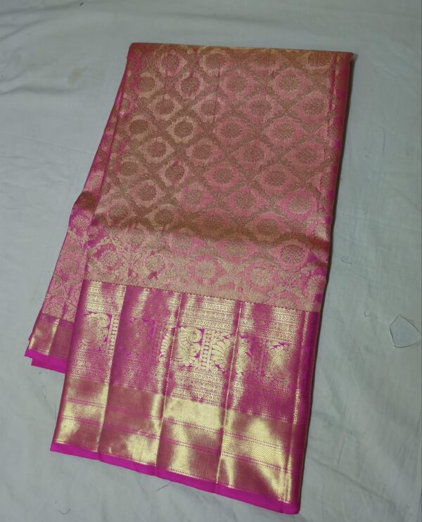 KANJEEVARAM PURE SILK BROCADE ROSE GOLD SAREES - Image 4