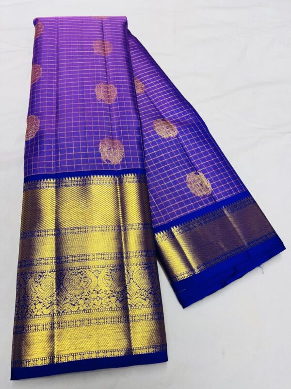 KANJEEVARAM PURE SILK BEAUTIFUL BUTTA CHECKS SAREES - Image 4